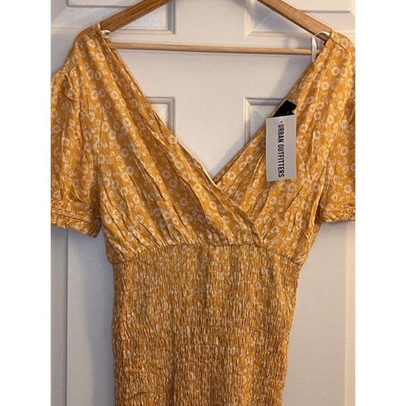 Urban Outfitters Lumiere Yellow Floral Smocked Mini Dress Cottagecore - Picture 10 of 12